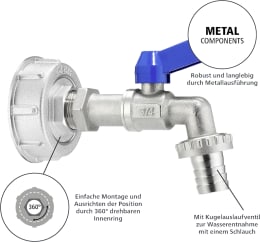 Produktbild: Geka® Adapter G 3/4 IG, S 60 x 6 IG mit Kugelauslaufventil, für IBC-Tank