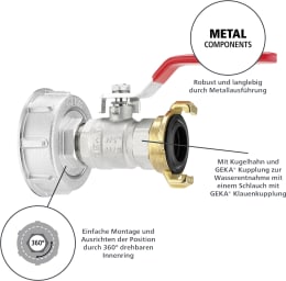 Produktbild: Geka® Adapter G 3/4 IG, S 60 x 6 IG mit Kugelhahn und GeKa Schnellkupplung, für IBC-Tank
