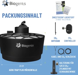 Set: Biogents Mückenfalle AERO TRAP Plus gegen Stiche von Stechmücken, Tigermücken, mit CO₂-Set, 86601981