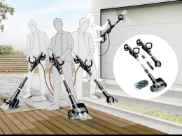Lifestyle: GARDENA Akku-Multi-Reiniger bei der Reinigung von Terrasse, Treppe und Hauswand im Einsatz