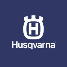 Detailbild: Husqvarna Logo mit Krone auf blauem Hintergrund