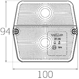 Technische Zeichnung: Lichtscheibe quadratisch, 100 x 94 mm, für Blink-Positionsleuchte ROM II