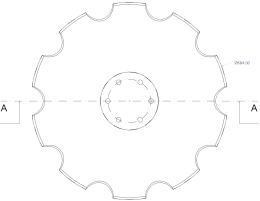 Technische Zeichnung: Eggenscheibe 684 x 6 mm, gewölbt, gezahnt, für Horsch Grubber Tiger MT