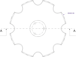 Technische Zeichnung: Eggenscheibe 460 x 4 mm, ZB 13 mm, gewölbt, gezahnt, für Horsch Grubber Terrano