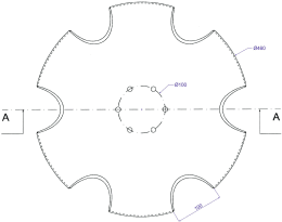 Technische Zeichnung: Eggenscheibe 460 x 5 mm, LK 100 mm, gewölbt, gezahnt, für Lemken Grubber Kristall, Karat