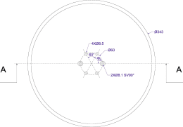 Technische Zeichnung: Säscheibe 343 x 2,5 mm, glatt, Bohrung 90° angesenkt, für Sämaschine Horsch Maestro, Pronto
