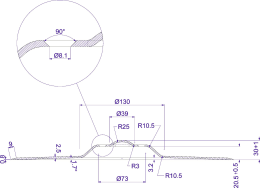 Technische Zeichnung: Säscheibe 343 x 2,5 mm, glatt, Bohrung 90° angesenkt, für Sämaschine Horsch Maestro, Pronto