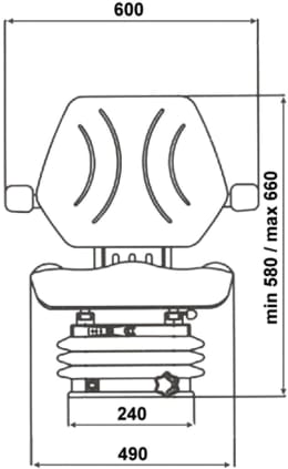 Technische Zeichnung: Traktorsitz Compact Star MC, mechanisch gefedert, PVC/Stoff