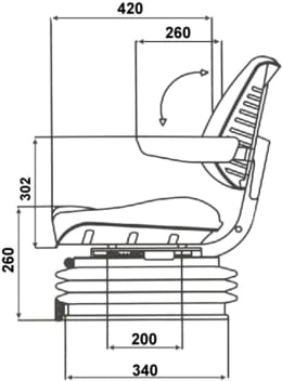 Technische Zeichnung: Traktorsitz Compact Star MC, mechanisch gefedert, PVC/Stoff