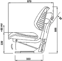 Technische Zeichnung: Traktorsitz VS 100 Plus HV, mechanisch gefedert, PVC/Stoff