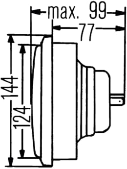 Technische Zeichnung: Hella® Hauptscheinwerfer links/rechts, Halogen H4, 12 V, 173 x 144 x 99 mm, quadratisch