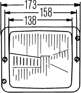 Technische Zeichnung: Hella® Hauptscheinwerfer links/rechts, R2 (Bilux), T4W, 12 V, 24 V, quadratisch