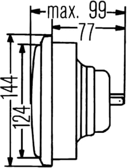 Technische Zeichnung: Hella® Hauptscheinwerfer links/rechts, Halogen H4, T4W, 12 V, 24 V, 173 x 144 x 99 mm, quadratisch