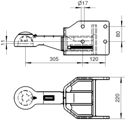 Technische Zeichnung: Rockinger Kalotte ROE57L024, Ø 80 mm Kugelkupplung nach ISO für Krone Big Pack und CNH Strohpresse BB