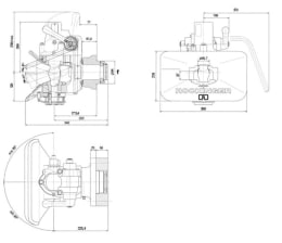 Technische Zeichnung: Rockinger Zugmaul RO560A automatisch mit Flansch, Lochbild B x H 160 x 100 mm, Ø Bolzen 48,7 mm