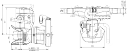Technische Zeichnung: Rockinger Zugmaul RO873D automatisch mit tieferen Maulgrund und Adapterplatte, 390/25/32 mm, Ø Bolzen