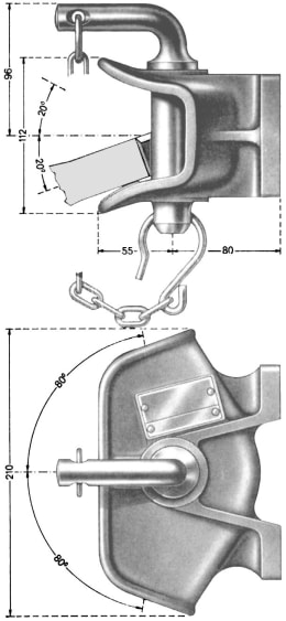 Technische Zeichnung: Rockinger Zugmaul RO805B mechanisch mit Flansch, Ø Bolzen 31,5 mm