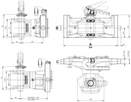 Technische Zeichnung: Rockinger Zugmaul RO810D mechanisch mit Adapterplatte, Ø Bolzen 31,5 mm