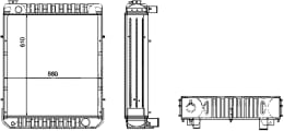 Technische Zeichnung: Wasserkühler für Traktor Case IH 1255, 1255L, 1455, 1455L