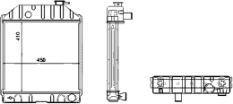 Technische Zeichnung: Wasserkühler für Traktor Fiat 10er-, 100er- und 1000er-Serie, Netz 450 x 410 x 50 mm