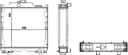 Technische Zeichnung: Wasserkühler für Traktor Ford New Holland TL 70, 80, 90, 100; TN 85, 95