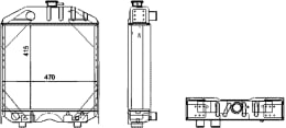 Technische Zeichnung: Wasserkühler für Traktor Massey Ferguson 174–194, 367–394