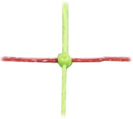 Produktbild: Patura Schafzaun Kombi mit Doppelspitze, grüne Pfähle und rote Litzen, stromführend