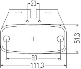 Technische Zeichnung: Hella® LED-Seitenmarkierungsleuchte links/rechts, gelb, rechteckig, 24 V