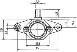 Technische Zeichnung: Lichtmaschinenregler Bosch EL 14,1 V, 4C 14,0 – 14,4 V, Ø 32 mm, Regelung negativ