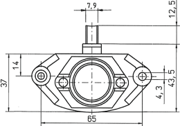 Technische Zeichnung: Lichtmaschinenregler EL 14V/HR10 14,0 – 14,4 V, Ø 28 mm, Regelung negativ, mit Dichtung