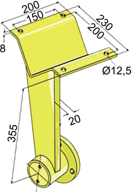 Technische Zeichnung: Industriehof® Scheibenhalter hinten, verstärkt für Rahmen 80 x 80 mm, Lochkreis 115 mm, Bohrungen