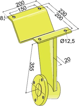 Technische Zeichnung: Industriehof® Scheibenhalter Front, verstärkt für Rahmen 80 x 80 mm, Lochkreis 115 mm, Bohrungen