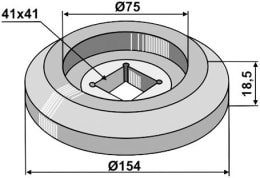 Technische Zeichnung: Industriehof® Außenflansch 154 x 75 x 18,5 mm für Lagerung für Vierkantwelle 40 x 40 mm