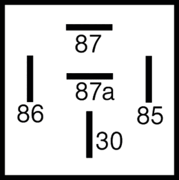 Technische Zeichnung: Herth + Buss Relais 12 V 20 A, 30 A, 5-polig, Wechsler, mit Diode und Haltelasche