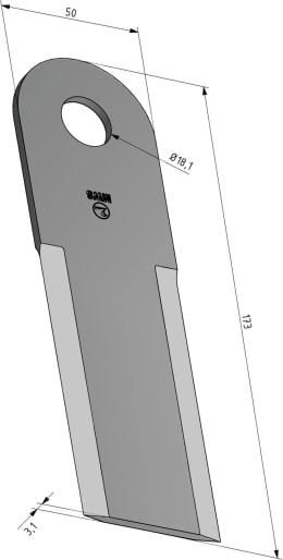 Technische Zeichnung: radura® Häckslermesser 173 x 50 x 4 mm glatt, für Strohhächlser Biso Mähdrescher Deutz-Fahr