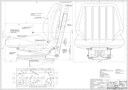 Technische Zeichnung: Grammer Traktorsitz DS 44/1B Vario, mechanisch gefedert, Kunstleder, schwarz