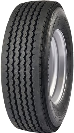 Produktbild: Rigdon Komplettrad 385/65 R22.5 mit Zickzack-Profil auf silberner Stahlfelge