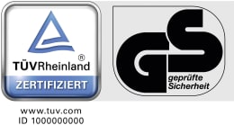 Detailbild: TÜV-Zertifizierung und GS-Prüfsiegel für geprüfte Sicherheit