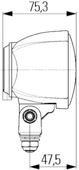 Technische Zeichnung: Hella® Arbeitsscheinwerfer Modul 70 H3, 12 – 24 V, für flood – großflächige, nahe Ausleuchtung
