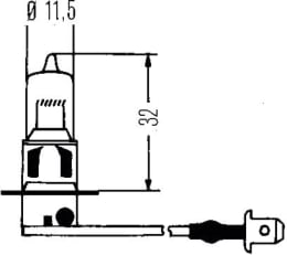 Technische Zeichnung: Hella® Halogenlampe H3 mit PK22s-Sockel und Bemaßung