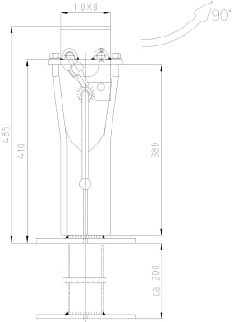 Technische Zeichnung: Teleskop-Stützfuß Stützlast 4,0 t, Höhe 485 – 685 mm, Hub 200 mm, mit Getriebkurbel