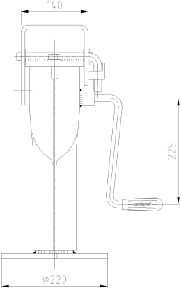 Technische Zeichnung: Teleskop-Stützfuß Stützlast 4,0 t, Höhe 485 – 685 mm, Hub 200 mm, mit Getriebkurbel