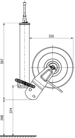 Technische Zeichnung: Stützrad Rohr 70 mm, für landwirtschaftliche Anhänger