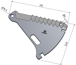 Technische Zeichnung: MWS Ladewagenmesser 315 x 240 x 5 mm, für Ladewagen Deutz-Fahr