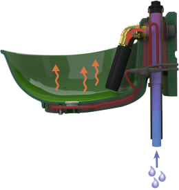 Produktbild: KERBL Tränkebecken HP20 im Querschnitt mit Heizelement und Schwimmerventil
