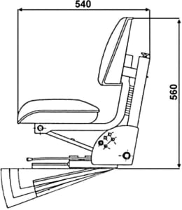 Technische Zeichnung: Traktorsitz Vario Seat, mechanisch gefedert, hinter Rückenpolster, PVC-Kunstleder, schwarz
