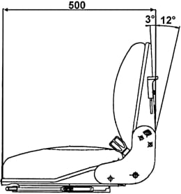 Technische Zeichnung: Staplersitz ST 12 mechanisch gefedert, in Rückenlehne, mit/ohne Sitzkontaktschalter, PVC-Kunstleder