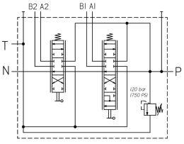 Technische Zeichnung: Einhebelsteuerventil dw/dw+S, 45 l/min, Einhebelsteuerung mit 2 Seilzügen 2.000 mm