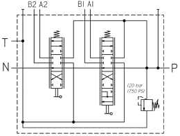 Technische Zeichnung: Einhebelsteuerventil dw/dw+S, 70 l/min, Einhebelsteuerung mit 2 Seilzügen 2.000 mm