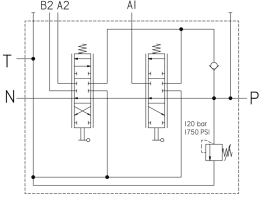 Technische Zeichnung: Einhebelsteuerventil dw/ew, 70 l/min, Einhebelsteuerung mit 2 Seilzügen 2.000mm